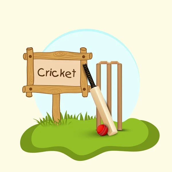 Cricket bat, ball and wicket stumps. — Stock Vector