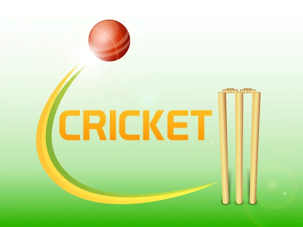 Red bouncing ball with wicket stump for Cricket. — Stock Vector