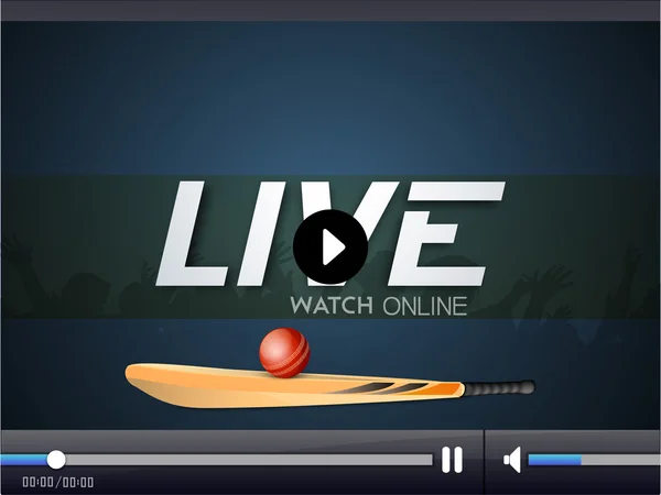 Cricket Live Video Player Fenster. — Stockvektor