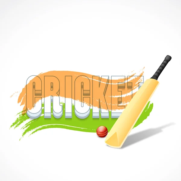 3D text with bat ball and tricolor for Cricket. — Stock Vector