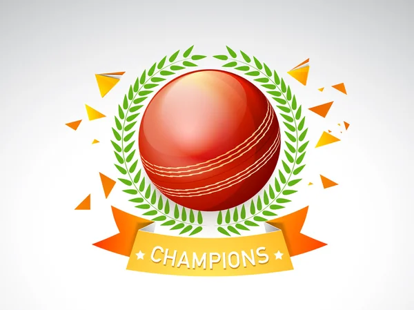 Glossy red ball with laurel wreath for Cricket. — Stock Vector