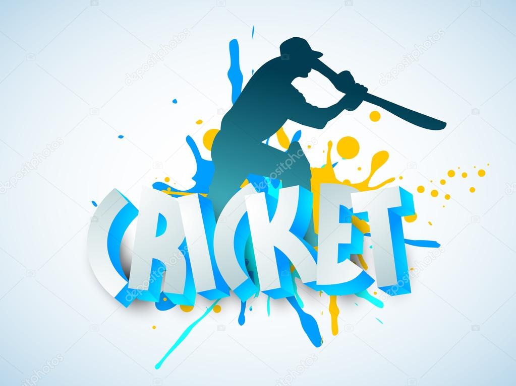 Cricket sports concept with batsman and 3D text.