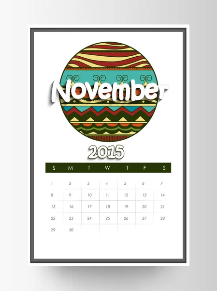Calendrier mensuel du Nouvel An 2015 . — Image vectorielle