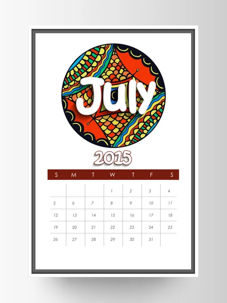 Calendario mensual de Año Nuevo 2015 . — Archivo Imágenes Vectoriales
