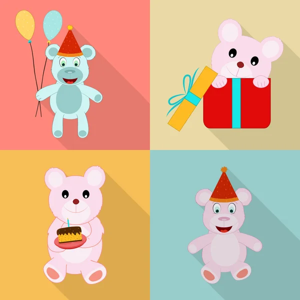 Concept d'icônes d'anniversaire avec peluche . — Image vectorielle