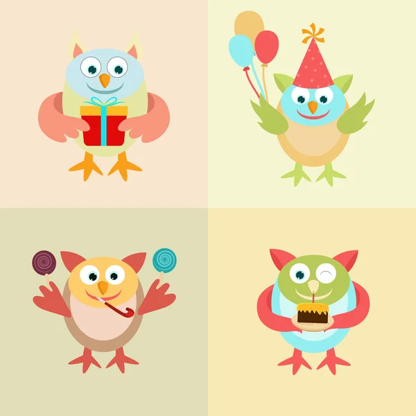 Vier bunte lustige Hühner-Ikonen. — Stockvektor