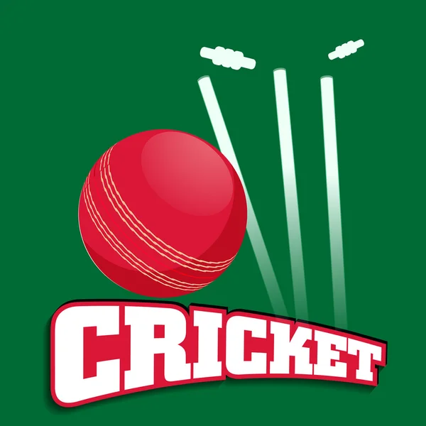 Cricket-Sportkonzept mit rotem Ball. — Stockvektor
