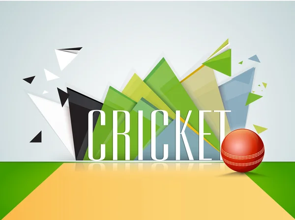 Cricket sports concept with red shiny ball. — Stock Vector