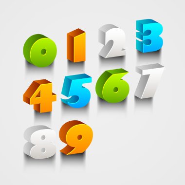 Renkli 0 9 sayı kavramı.