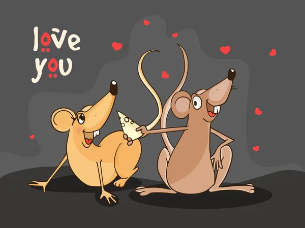 Cute rat couple for Happy Valentines Day celebration. — Stock Vector