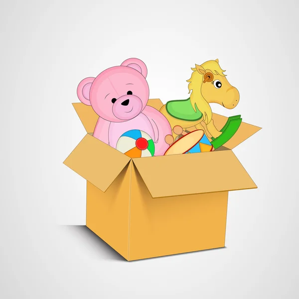 Box full of many toys. — Stock Vector