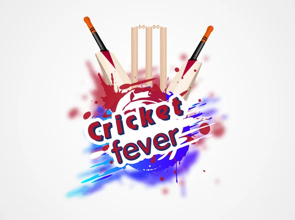 Cricket fever concept with bat and wicket stumps. — Stock Vector