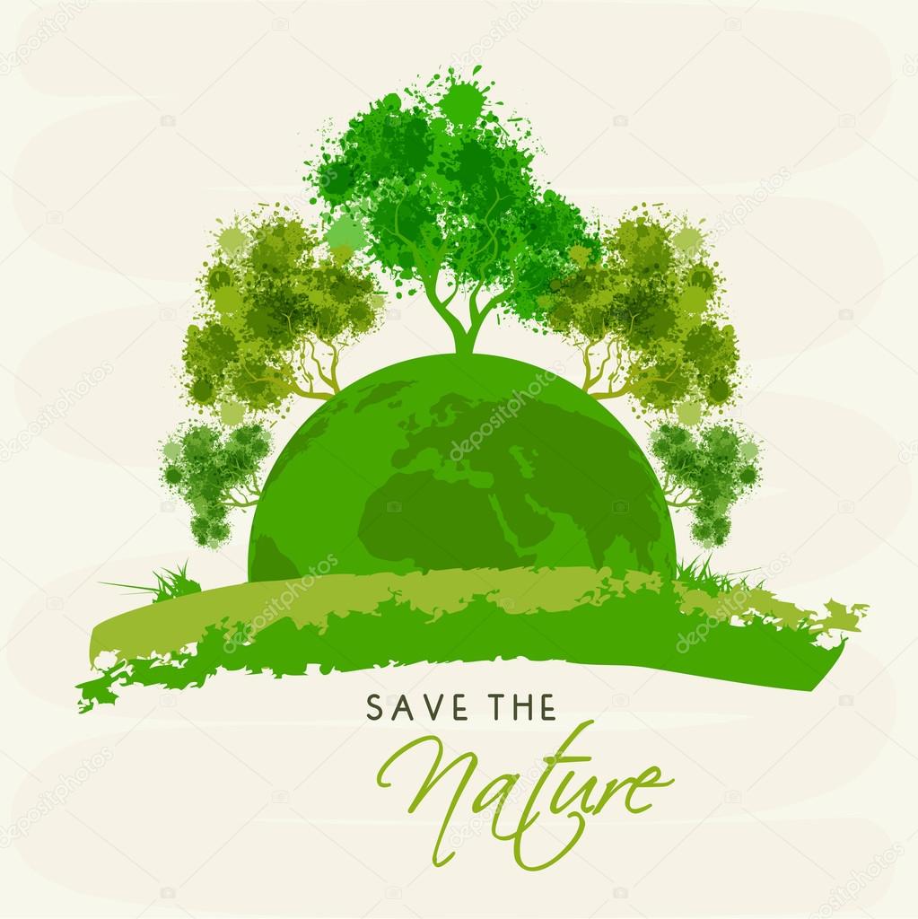 Save Nature concept with trees and globe.