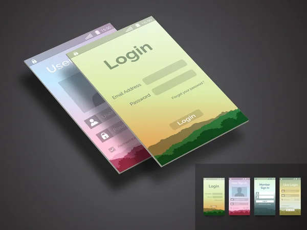 Mobiele user interface met sjabloon voor login applicatie. — Stockvector