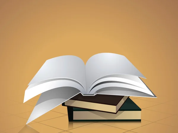 Begreppet böcker-stacken med öppen bok. — Stock vektor
