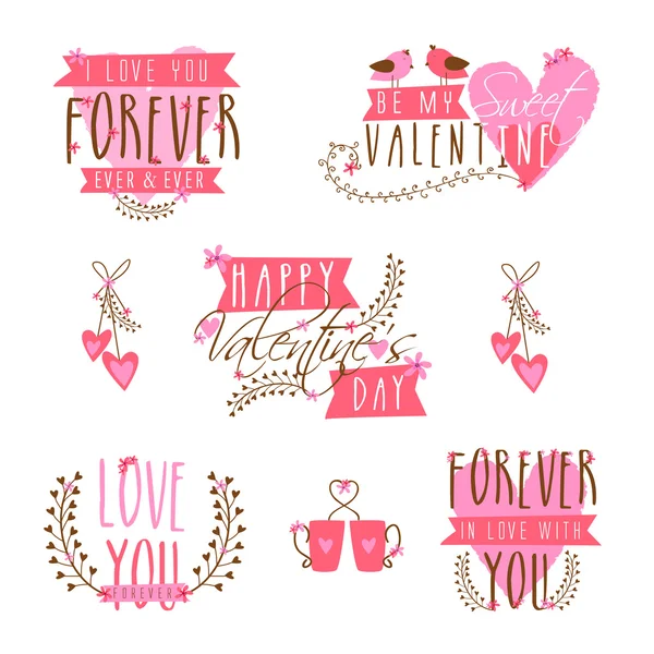Typografische Sammlung für einen glücklichen Valentinstag. — Stockvektor