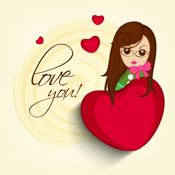 Chica joven con corazón para la celebración del Día de San Valentín . — Vector de stock