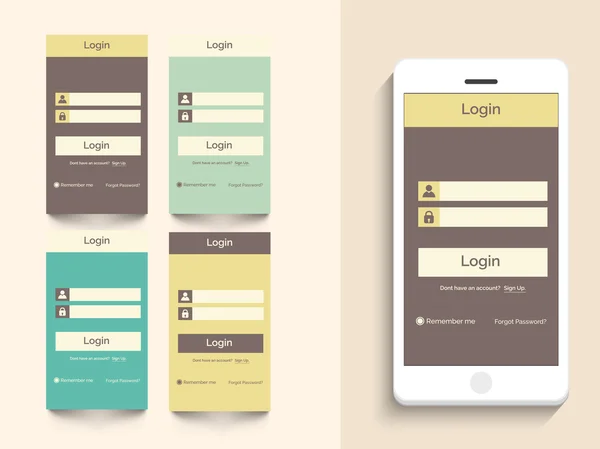 Concept van mobiele user interface met login lay-out. — Stockvector