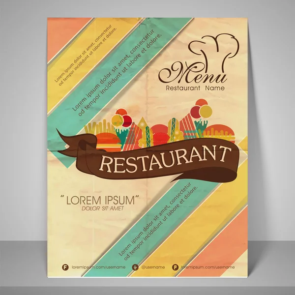 Concept of menu, template and brochure for restaurent and hotel. — Stock Vector
