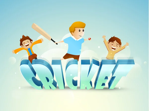 Texto 3D com crianças para Cricket . — Vetor de Stock