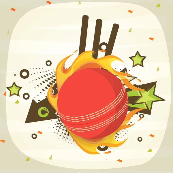 Red ball in fire for Cricket. — Stock Vector