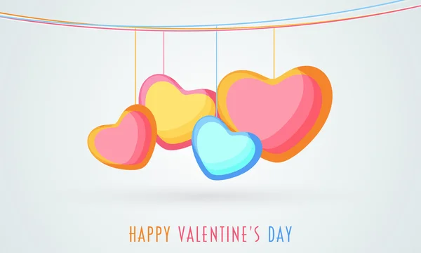 Happy Valentine's Day celebration with hanging hearts. — Stock Vector