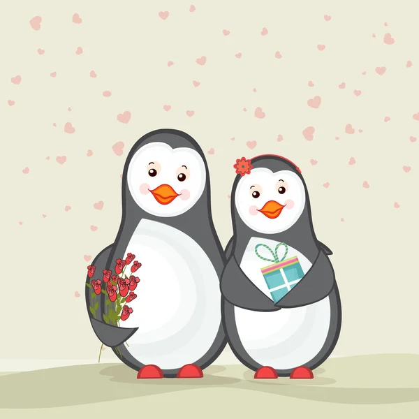 Mutlu Sevgililer günü kutlama için sevimli penguenler. — Stok Vektör