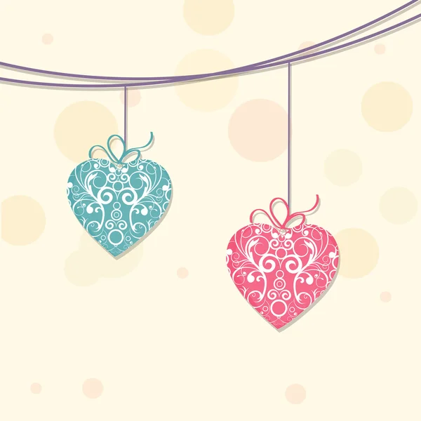 Happy Valentine's Day celebration with hanging hearts. — Stock Vector