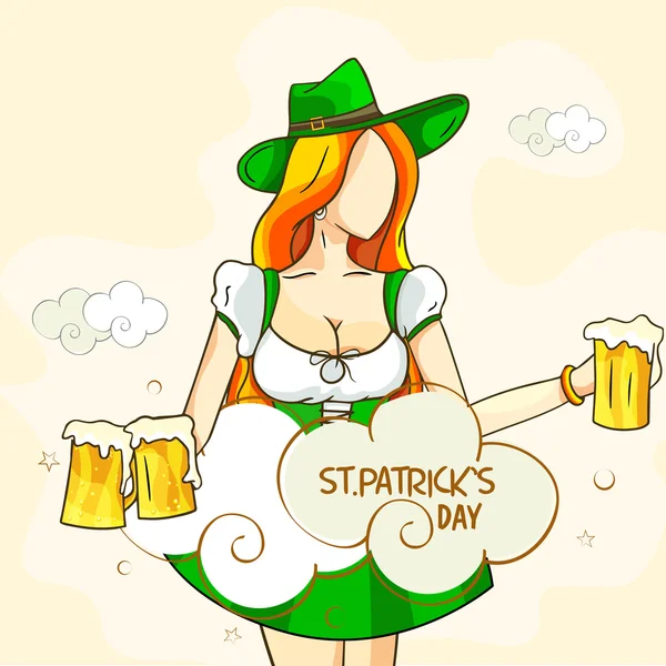 Happy St. Patrick's Day celebration with leprechaun girl. — Stock Vector