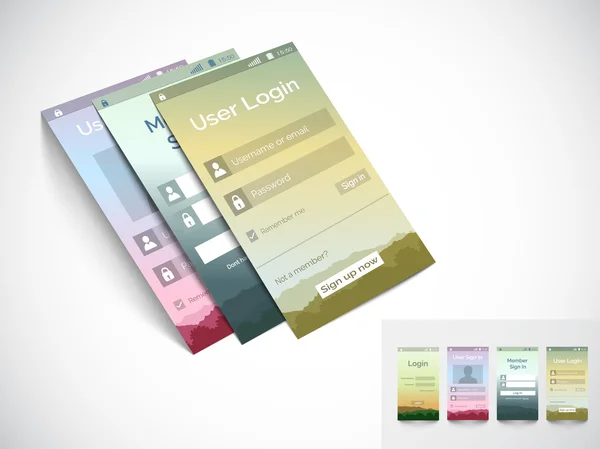 Mobiele user interface met login toepassing lay-outs. — Stockvector