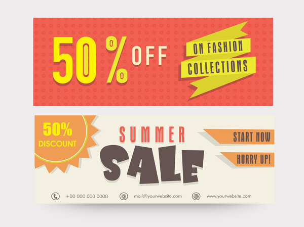 Summer sale website header or banner set.