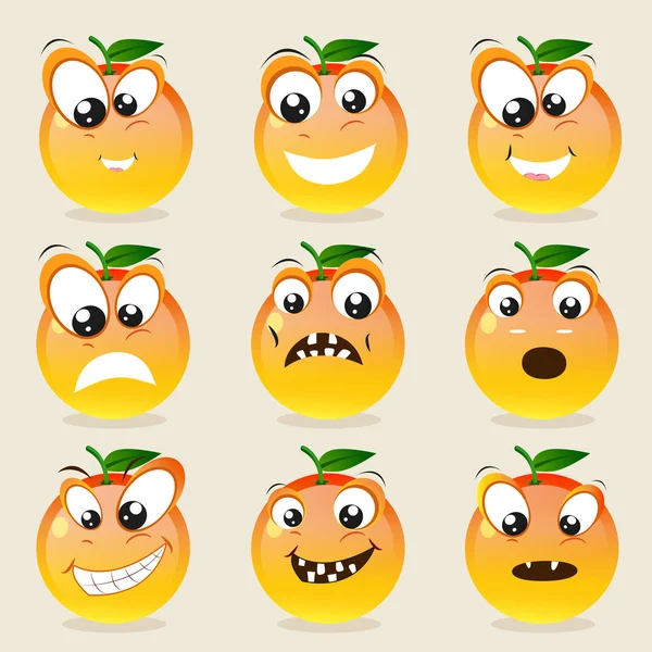 Έννοια των ποικίλων εκφράσεων με πορτοκάλι. — Διανυσματικό Αρχείο