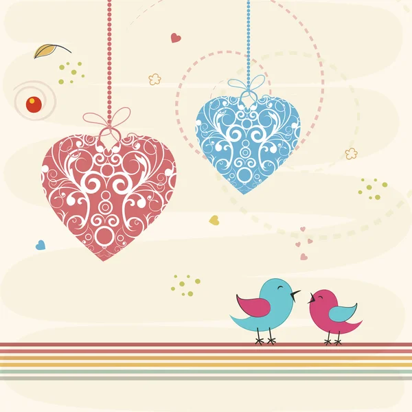 快乐情人节庆祝与可爱的爱鸟. — 图库矢量图片#