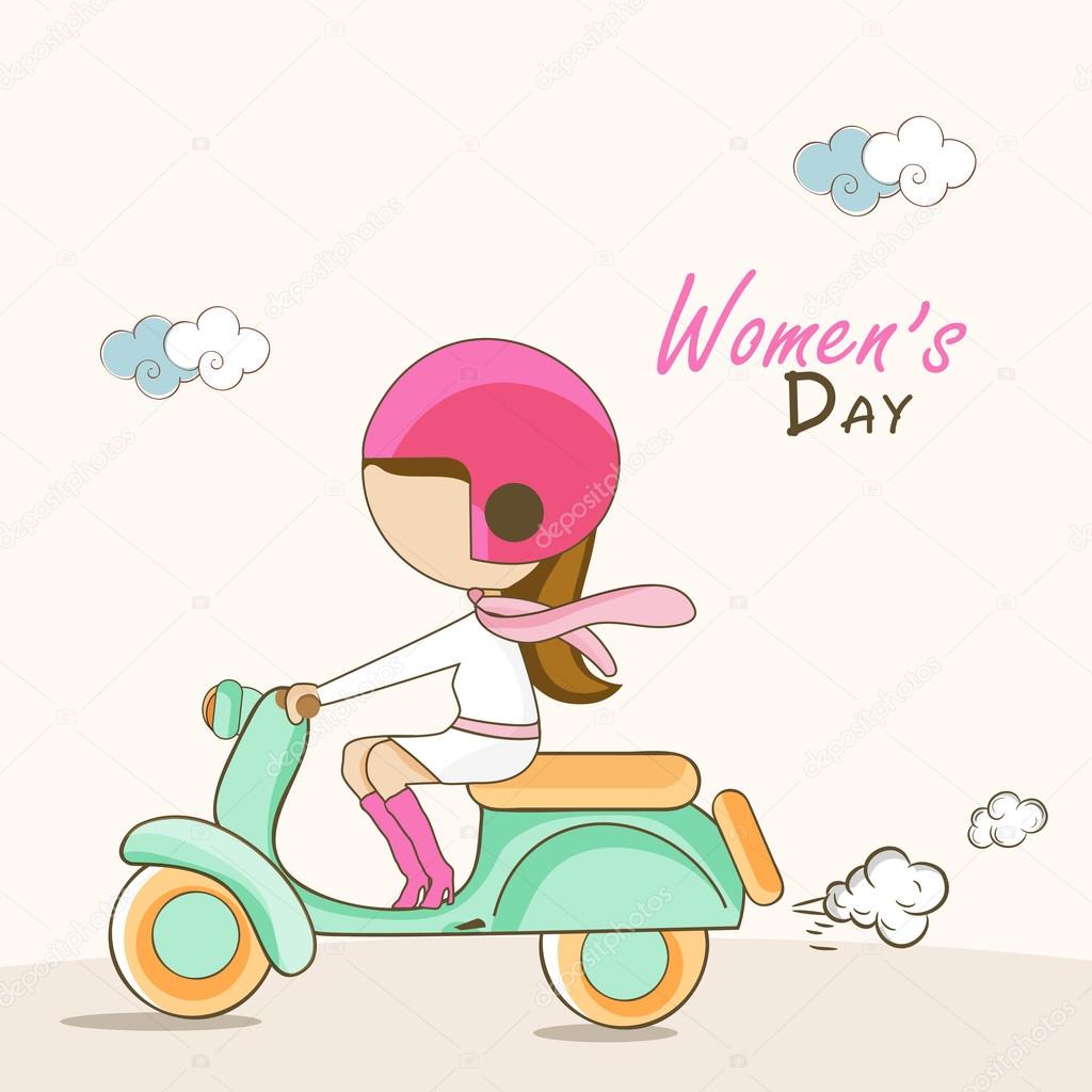 Cute girl on scooty for Women's Day celebration. Stock Vector by ...