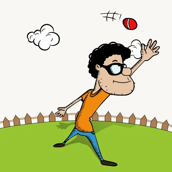 Rolig tecknad med boll för Cricket. — Stock vektor