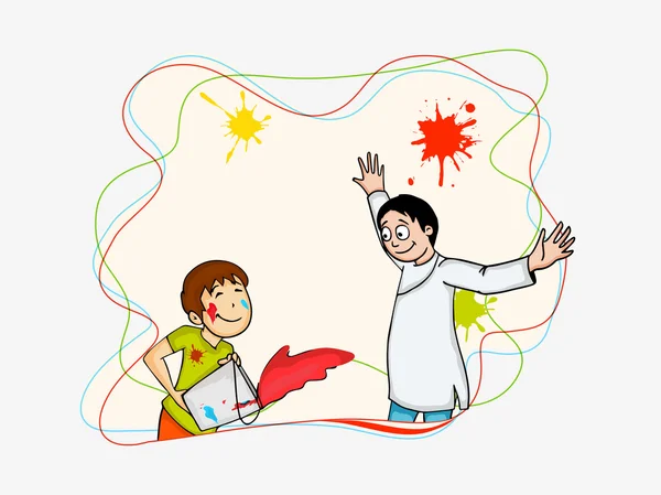 Cute boy with her father for Holi festival celebration. — Stock Vector