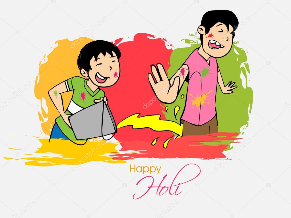 Cute kids for Indian festival, Happy Holi celebration.