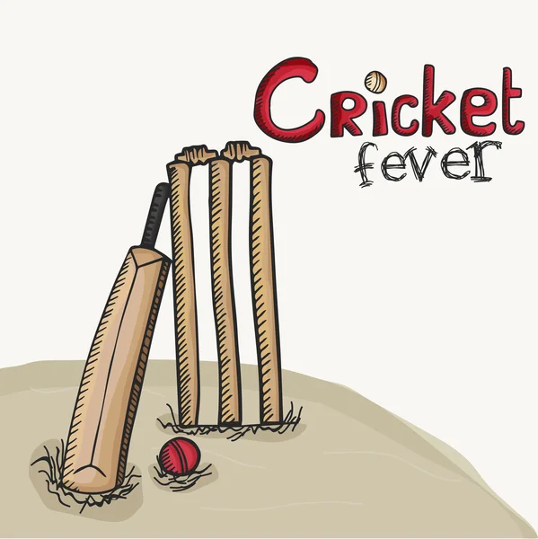 Cricket bat with ball and wicket stumps.