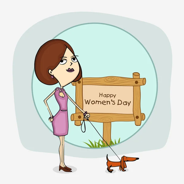 Mladá dívka se psem pro den oslav Mezinárodního dne žen. — Stockový vektor