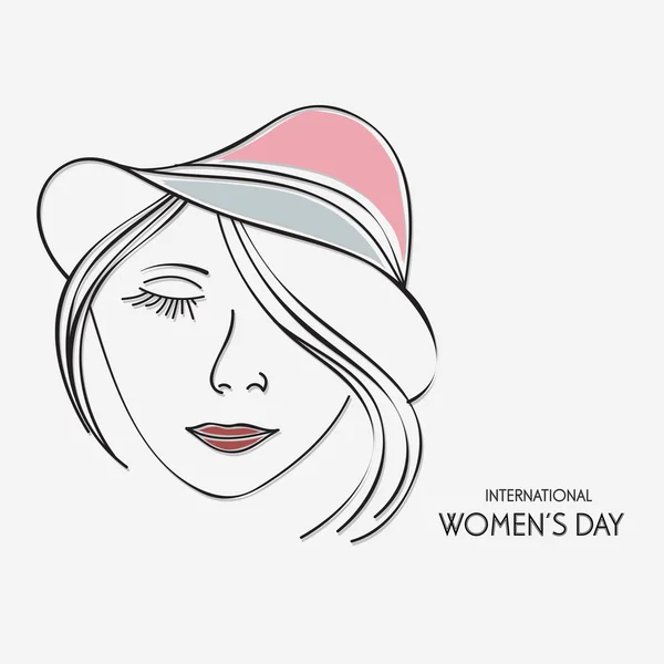 Πρόσωπο νεαρή κοπέλα με το καπέλο για την παγκόσμια ημέρα της γυναίκας. — Διανυσματικό Αρχείο