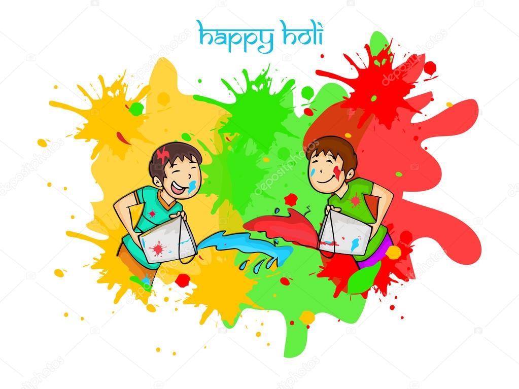 Happy Holi festival celebration with little kids.