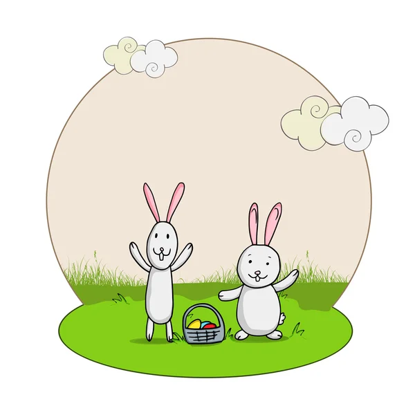 Smiling bunnies for Happy Easter celebration. — Stock Vector