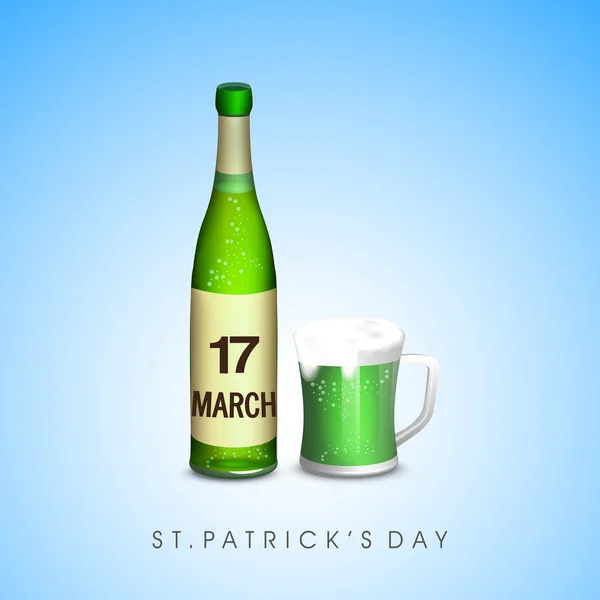 Зеленая бутылка пива для празднования Дня Святого Патрика . — стоковый вектор