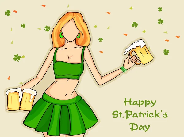 Happy St. Patrick de viering van de dag met kabouter meisje. — Stockvector