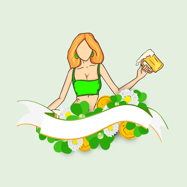 Happy St. Patrick's Day celebration with leprechaun girl. — Stock Vector