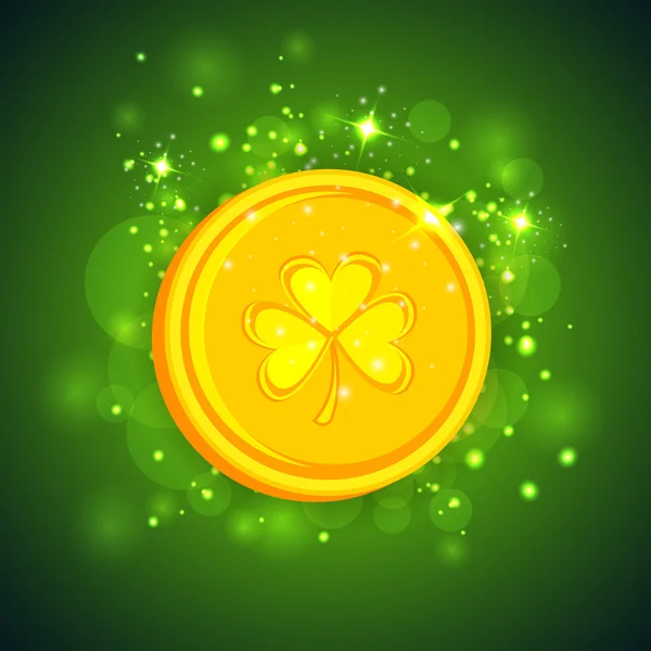 Happy St. Patrick's Day celebration with gold coin. — Stock Vector