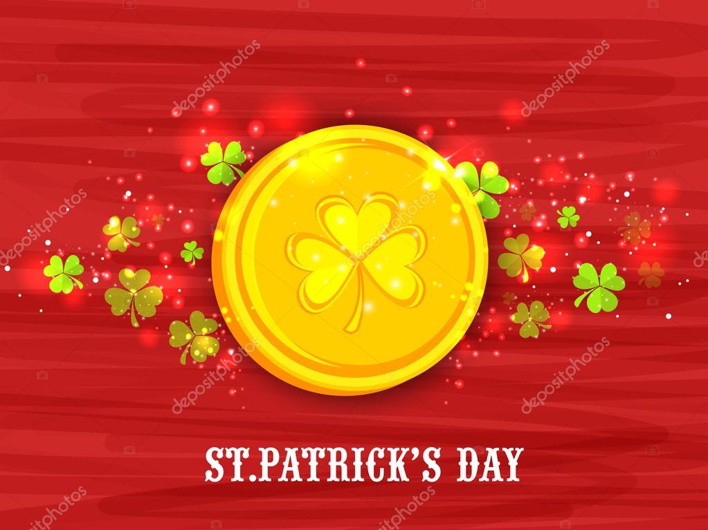 Feliz día de San Patricio celebración con moneda de oro Vector