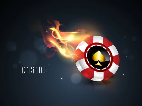 Glossy chip in flame for casino concept. — Stock Vector