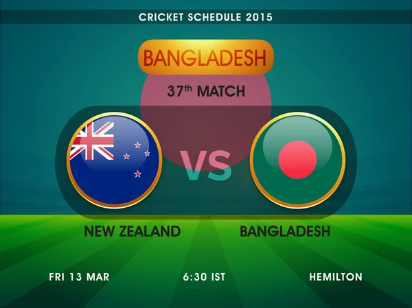 Nueva Zelanda vs Bangladesh, Calendario del partido de Cricket . — Vector de stock