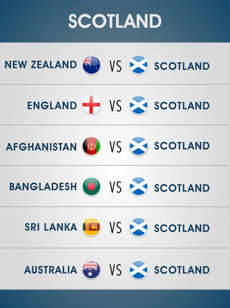Horaire des matchs de cricket 2015 de Scotland . — Image vectorielle
